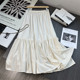 Breathable cotton and linen blend pleated flare skirt cake skirt