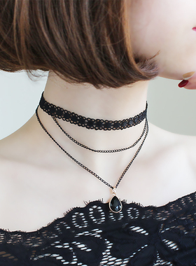 原宿复古蕾丝三层黑色个性颈圈