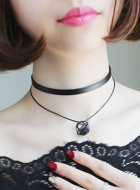 原宿黑色双层几何项圈短款锁骨链