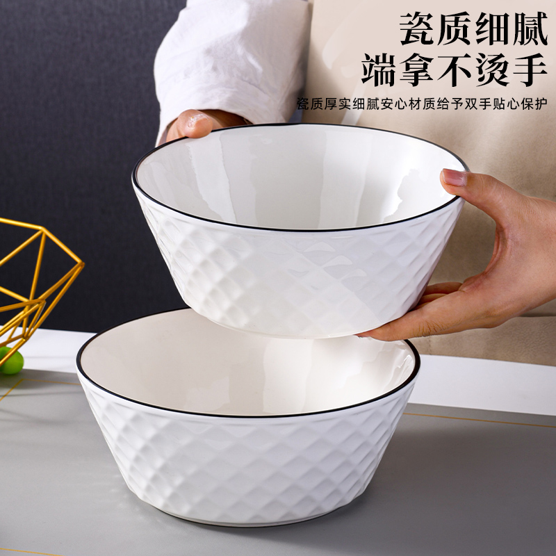 家用2个装大号汤碗陶瓷大碗特大号汤盆创意泡面碗防烫拉面碗餐具 - 图0