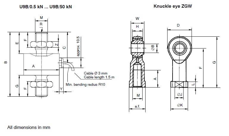 HBM U9B/50N/200N/1KN/20KN/50KN拉压传感器