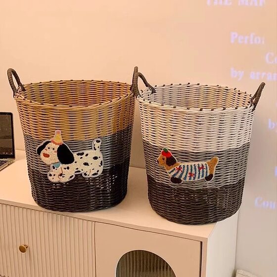 Ins cute puppy imitation rattan large capacity dirty clothes basket