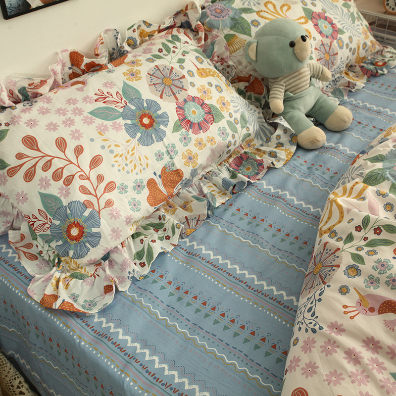 新款高档花边100纯棉四件套全棉公主风三件套床单被套床上荷叶,淘宝优惠券,粉丝福利购,淘宝优惠卷