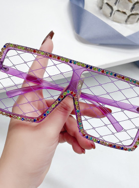 欧美镶钻网纱大框太阳镜个性墨镜