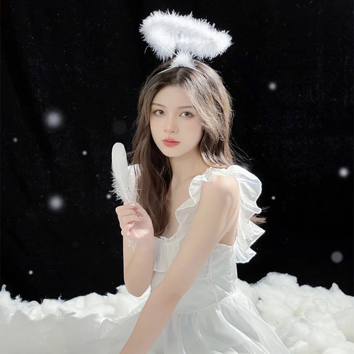 日系白色天使羽毛翅膀道具成人儿童写真旅拍舞台演出搭配拍照用品 - 图3
