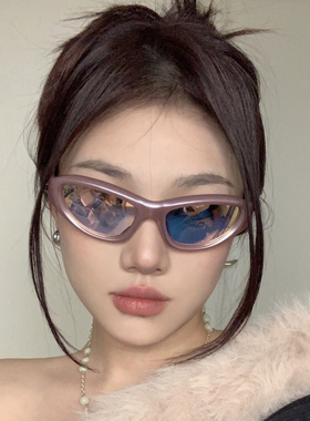 欧美辣妹千禧Y2K紫粉色墨镜韩版