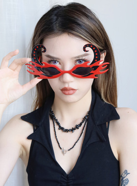 搞怪小恶魔牛角火焰眼镜整蛊道具