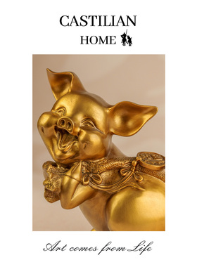 生肖猪纯铜摆件办公室招财猪福袋