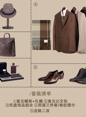 【复古衣帽间组合】样板房轻奢男士西装外套皮鞋摆件全屋衣柜软装