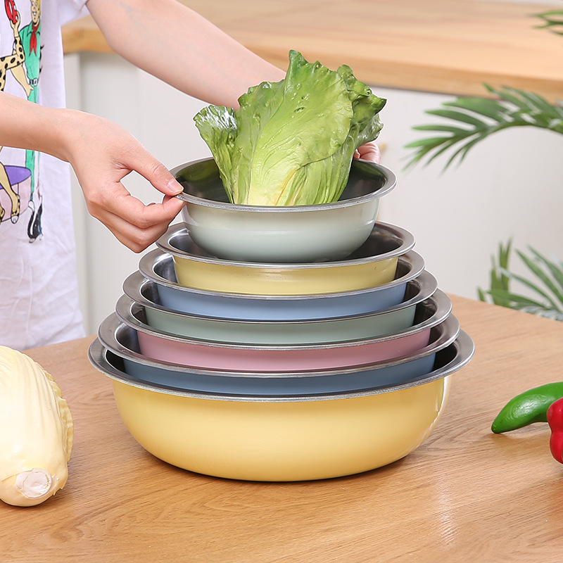 五件套装碗大盆碗铁碗彩色不锈钢汤碗家用大号泡面碗汤盆食堂餐具