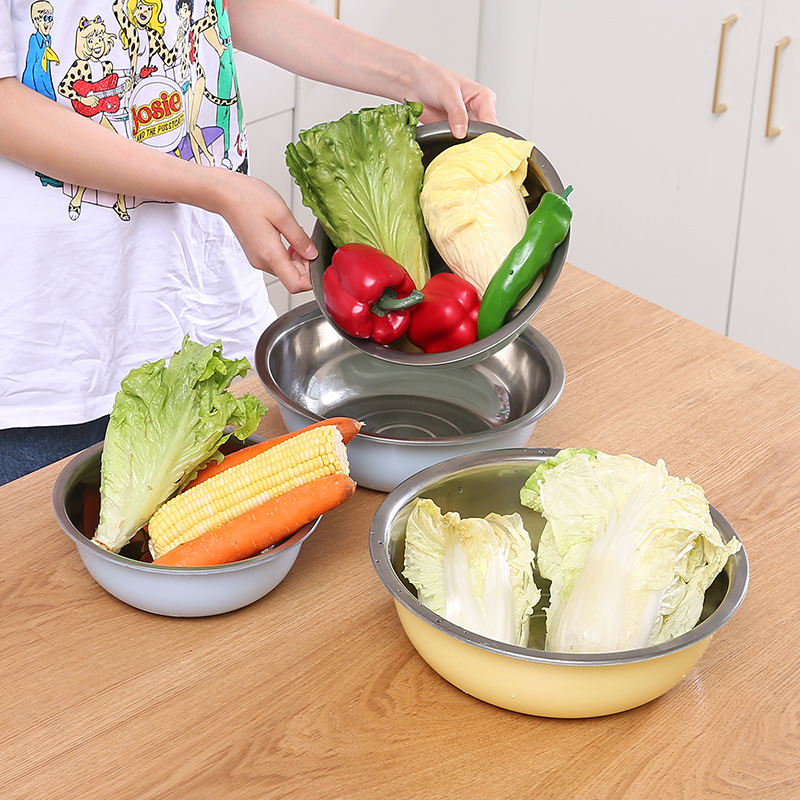 五件套装碗大盆碗铁碗彩色不锈钢汤碗家用大号泡面碗汤盆食堂餐具