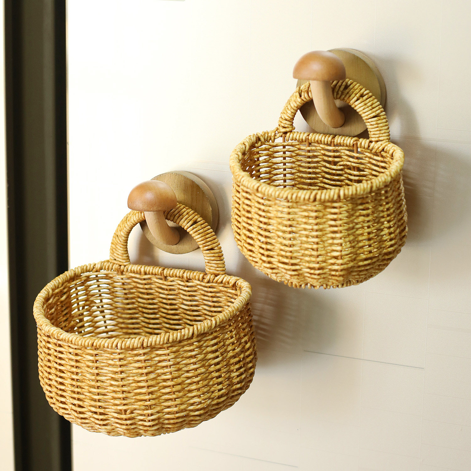 厨房壁挂式葱姜蒜收纳篮仿藤编浴室卫生间挂篮免打孔挂墙置物物,淘宝优惠券,粉丝福利购,淘宝优惠卷