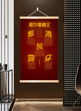 五岳真形图挂画金木水火土招财镇宅家用客厅书法玄关中式装饰卷轴
