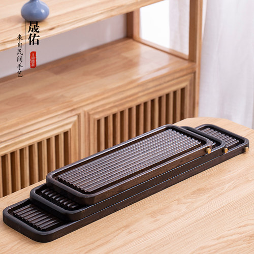 晟佑简约竹制功夫茶具小号排水式干泡茶盘长方擦色小型托盘茶海台 - 图0