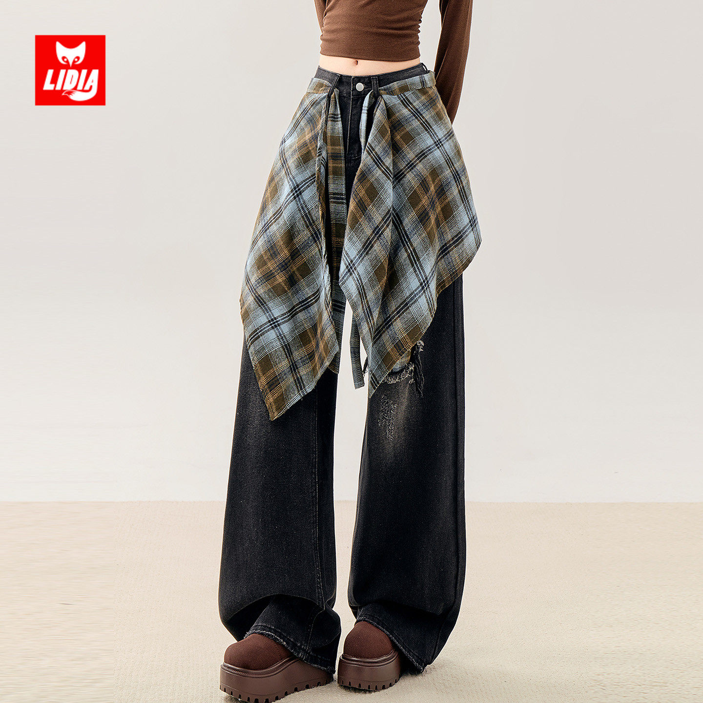 美式复古屁帘阔腿牛仔裤女秋冬2025新款高腰显瘦设计感破洞直筒裤,淘宝优惠券,粉丝福利购,淘宝优惠卷