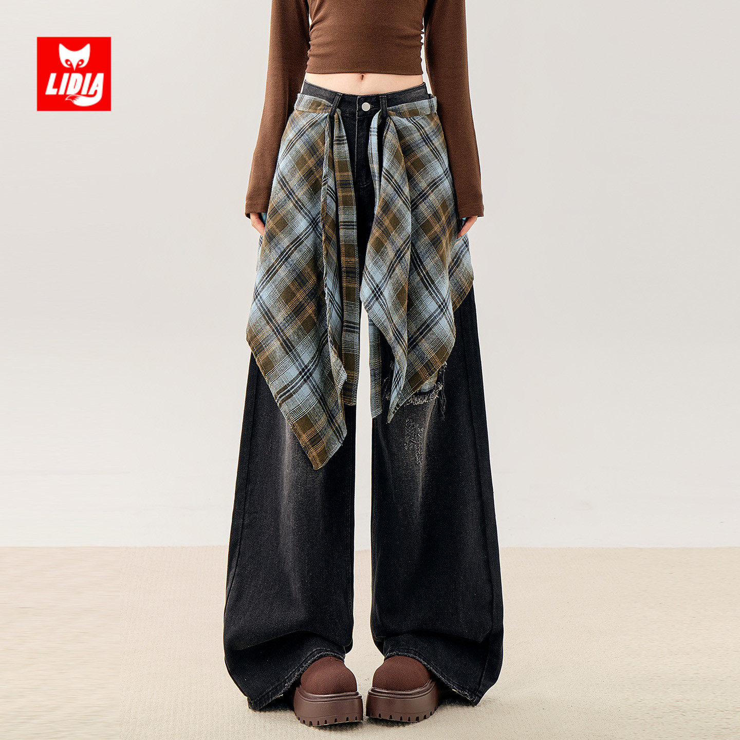 美式复古屁帘阔腿牛仔裤女秋冬2025新款高腰显瘦设计感破洞直筒裤,淘宝优惠券,粉丝福利购,淘宝优惠卷