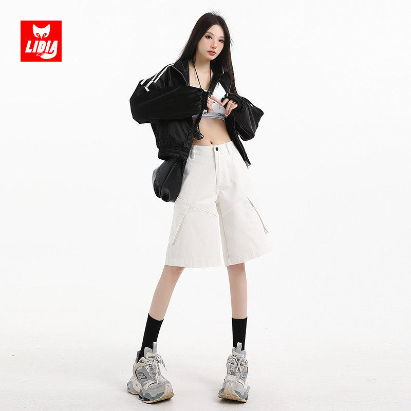 黑色高腰休闲工装短裤女2025夏季新款巨好看宽松显瘦阔腿五分中裤,淘宝优惠券,粉丝福利购,淘宝优惠卷