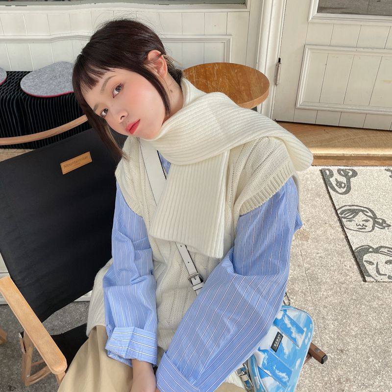 韩版柔软厚实保暖毛线针织小围巾冬天百搭纯色短款围脖两用女细窄,淘宝优惠券,粉丝福利购,淘宝优惠卷