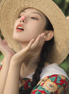 旺卿草帽出游女春夏秋平檐遮阳