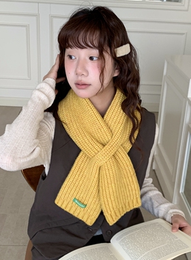 韩系交叉针织围巾女秋冬保暖百搭