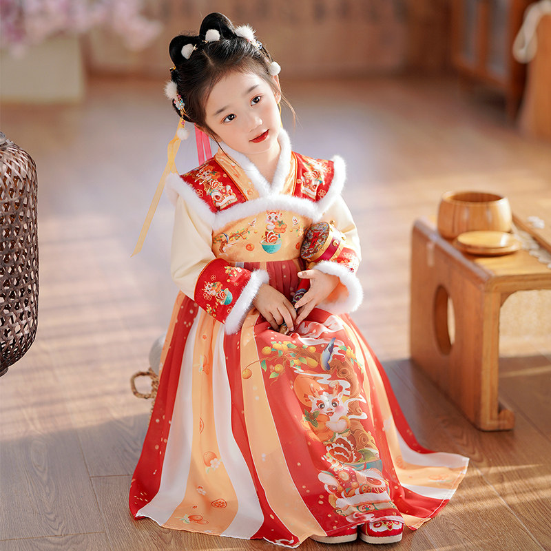 拜年服女童汉服冬款儿童古风襦裙小女孩超仙连衣裙宝宝中国风唐装,淘宝优惠券,粉丝福利购,淘宝优惠卷