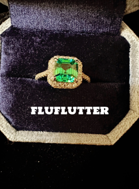 FluFlutter｜馥芙特 祖母绿戒指女冰花切婚戒宴会戒指