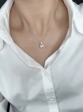 叠带戴妃镶钻正圆强光无暇媲美澳白真多麻灰珍珠项链锁骨链可单卖