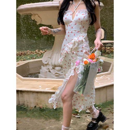 Летнее платье, длинная юбка, французский стиль, цветочный принт