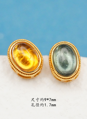 铜镀24K金天然碧玺椭圆隔珠