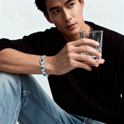 ASAPROCKY欧美嘻哈风高级感轻奢ins潮流复古绿钻手链男女同款手链 - 图1