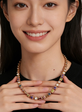 ASAPROCKY嘻哈潮流彩钻贝珠项链