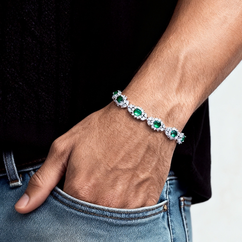 ASAPROCKY欧美嘻哈风高级感轻奢ins潮流复古绿钻手链男女同款手链 - 图3