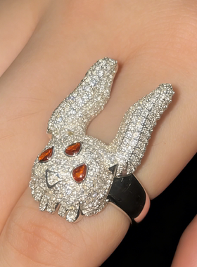 ASAPRocky同款嘻哈开口兔子戒指