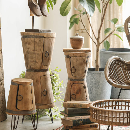 双层漏斗花盆置物柜实木花架置物架侘寂风落地摆件民宿客厅装饰品 - 图1