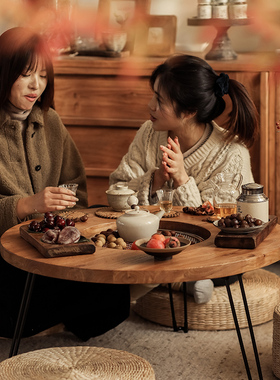 实木围炉煮茶桌可折叠收纳