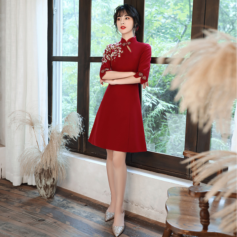 念缇旗舰店敬酒服新娘旗袍女新款红色答谢宴结婚衣服订婚回门礼服连衣裙1