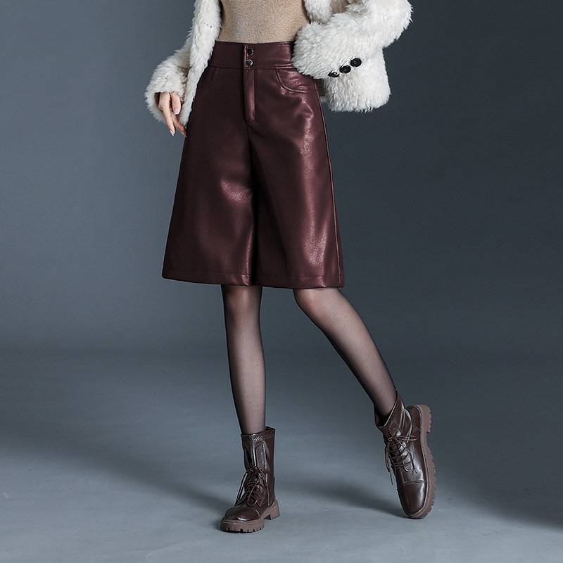 2025新款短裤高腰六分裤皮裤女秋冬外穿显瘦阔腿裤宽松五分裤中裤,淘宝优惠券,粉丝福利购,淘宝优惠卷