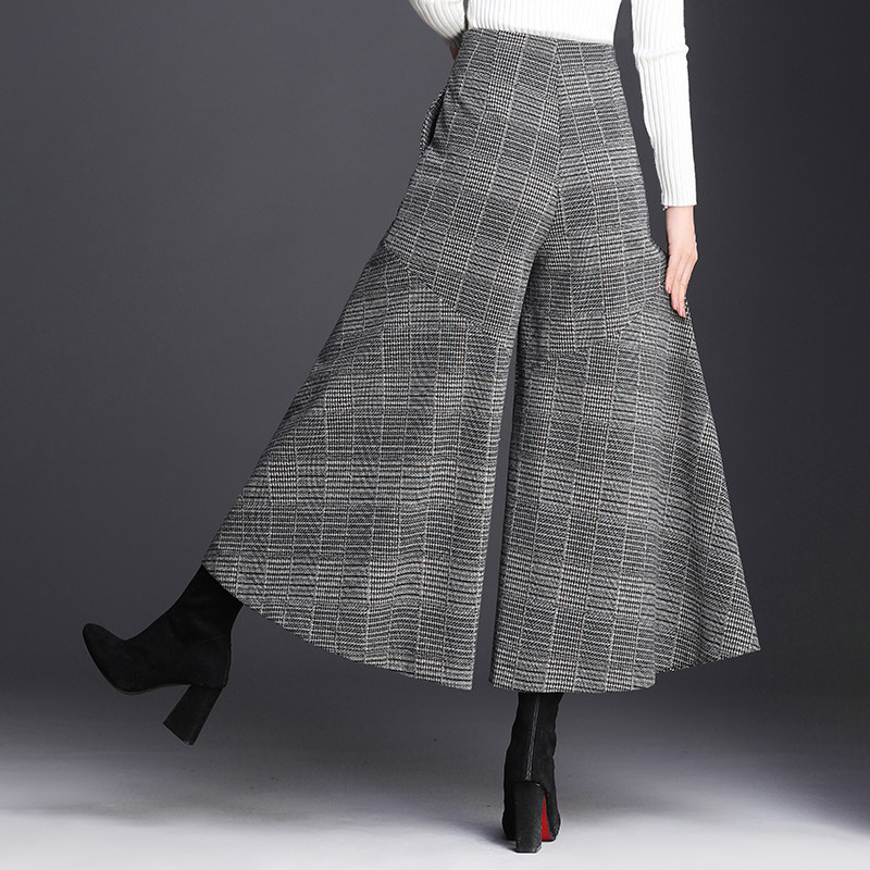 九分毛呢裙裤秋冬2020格纹喇叭裤子 麦卡莎休闲裤