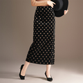 复古金丝绒别致波点秋冬季 半身裙女松紧高腰包臀显瘦直筒裙子长裙