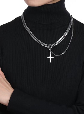 蜜恋蒂钛钢男十字架锁骨链
