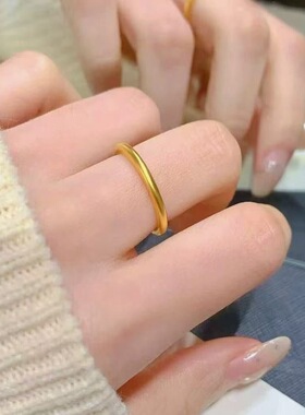 古法沙金素圈戒指男女磨砂指环里外一色光圈婚戒不掉色结婚送礼物