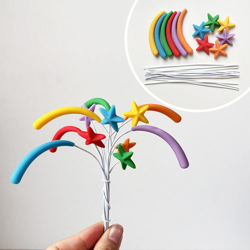 2026网红新年软胶彩色礼花蛋糕装饰插件炫彩火花元旦跨年烘焙装扮 - 图0