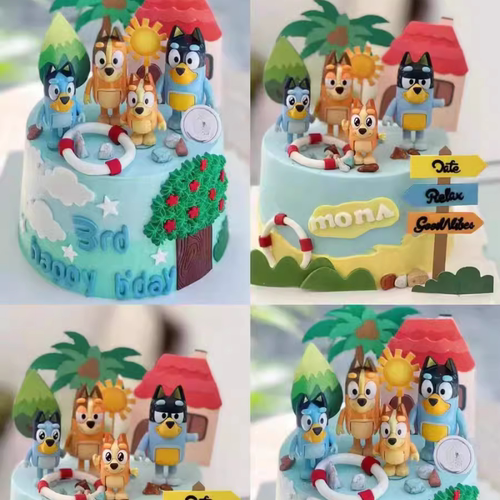 儿童生日小狗布鲁依公仔蛋糕装饰摆件卡通小房子椰树烘焙装扮插件 - 图1