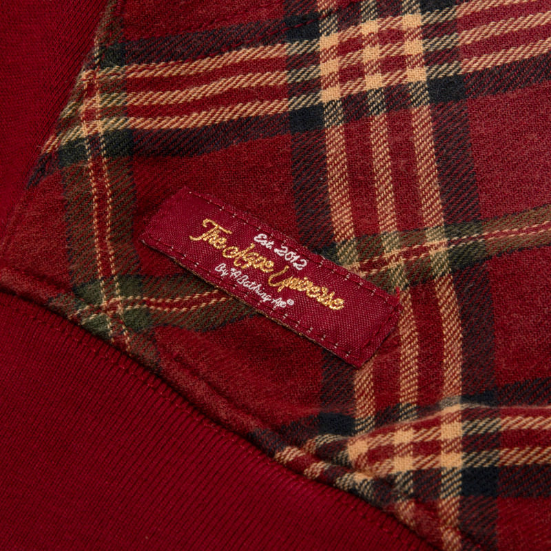 Aape旗舰店女装秋冬复古做旧拼接格纹美式薄绒连帽卫衣D330XAP,淘宝优惠券,粉丝福利购,淘宝优惠卷