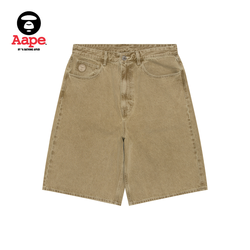 Aape旗舰店男装春夏小标徽章休闲潮流水洗牛仔短裤C638XXO