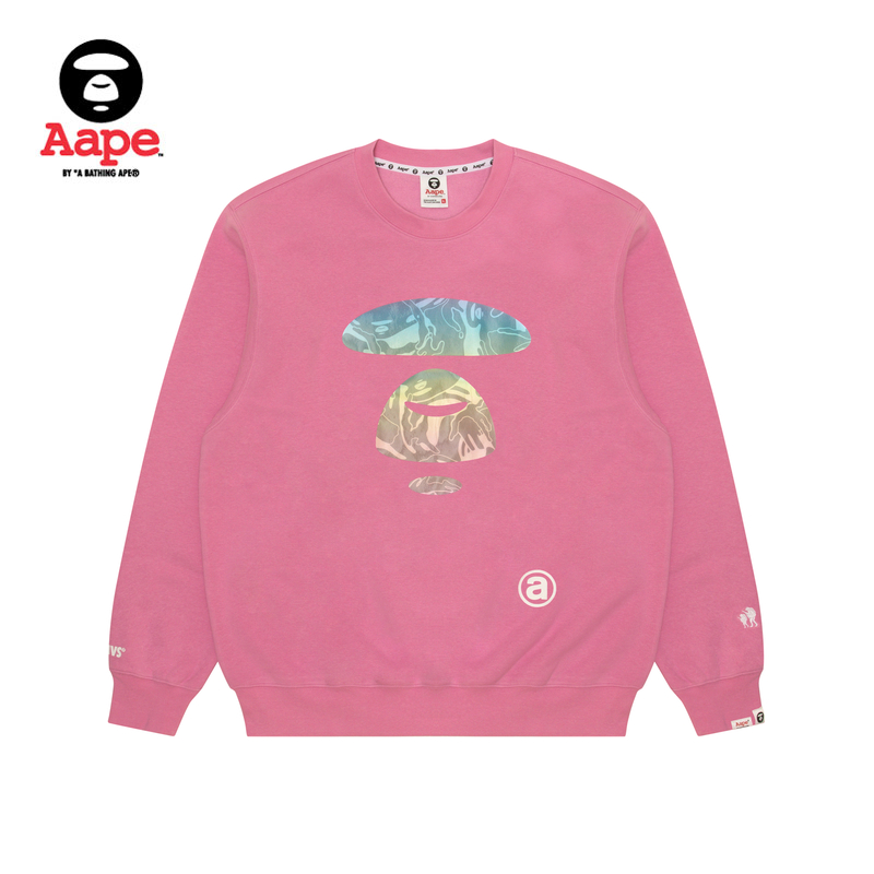 Aape旗舰店男装秋冬猿颜彩虹迷彩印花宽松薄绒圆领卫衣A326XXL