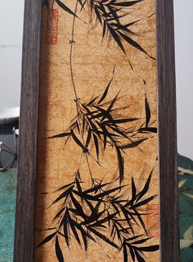 纯手绘国画~复古墨竹~实木复古画框 客厅，家装，装饰画