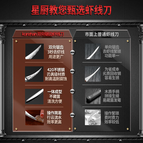 去虾线刀不锈钢开生蚝刀开壳工具挑虾线神器厨房开虾背专用多功能 - 图0