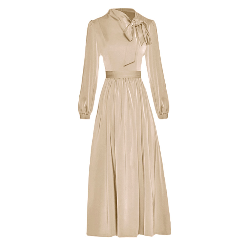 高级醋酸长袖连衣裙气质收腰裙子 围色妖娆连衣裙