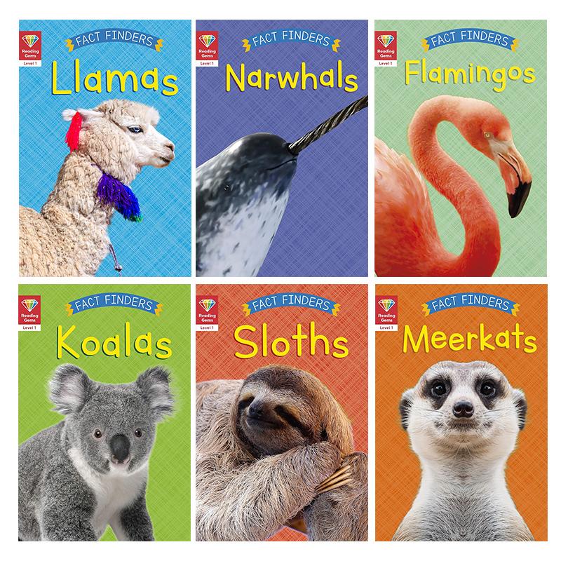 Reading Gems Fact Finders宝石百科小读本1级6册动物科普 Sloths Meerkats Koalas Flamingos Llamas Narwhals大音-图0